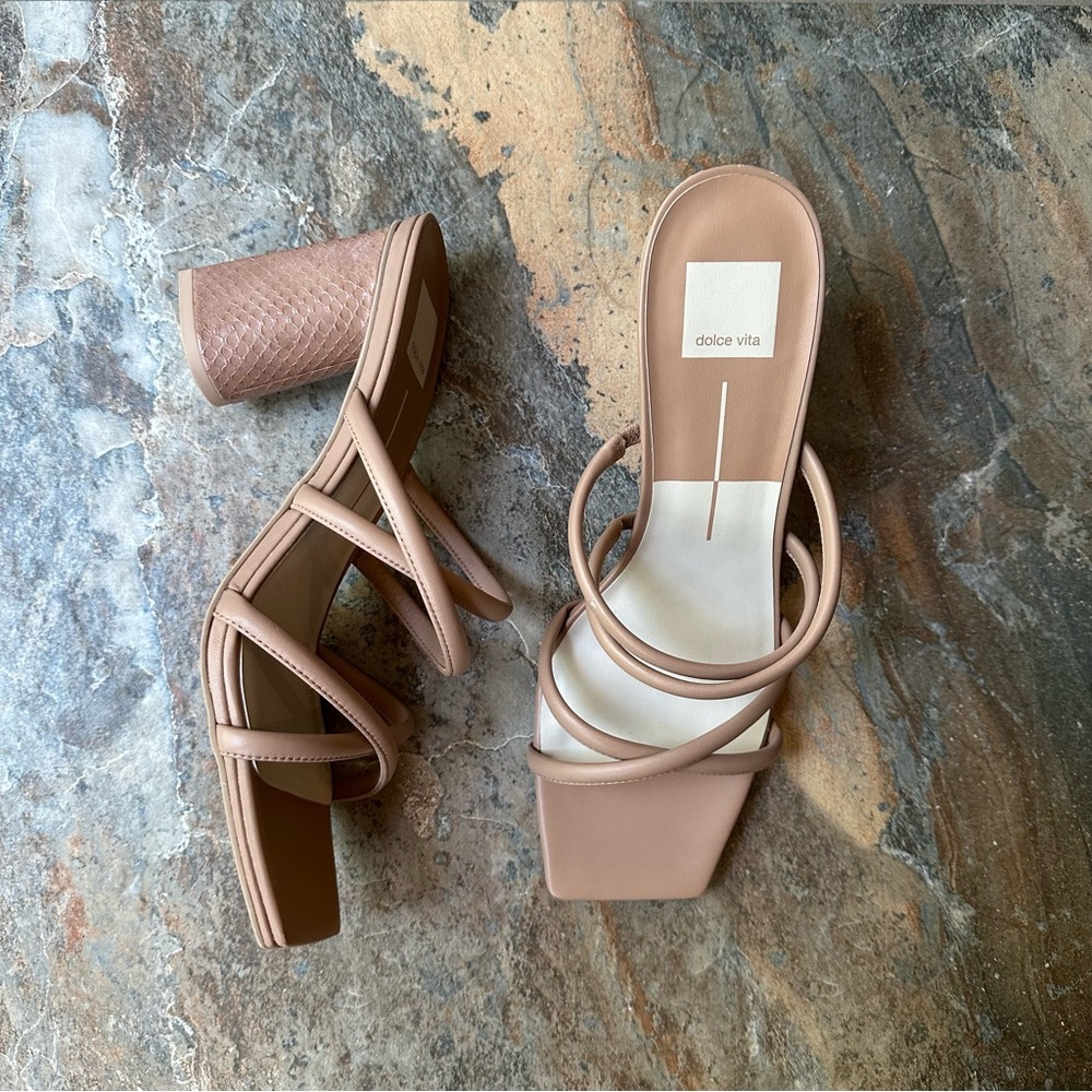 Dolce Vita Women's Patsi Heeled Sandals Size 10 Nude Tan Leather
